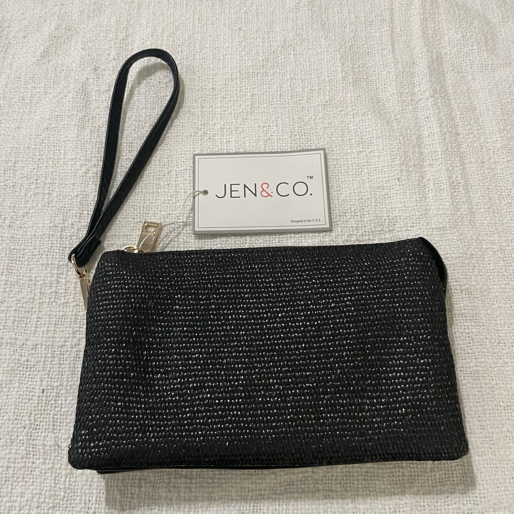 NEW CROSSBODY PURSE JEN & CO RILEY Micro Straw‎ Black Bag Clutch Cocktail